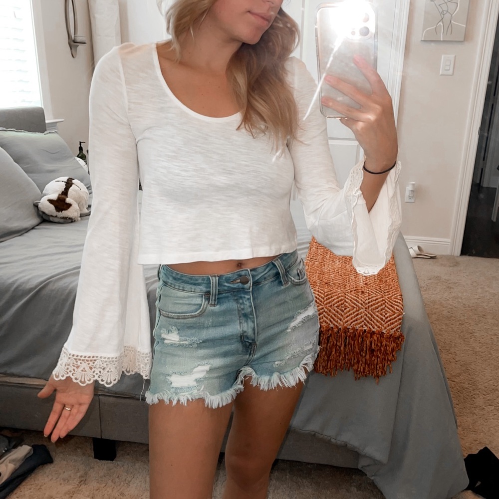 La Hearts Crochet Sleeve Crop Top